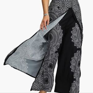 Boho Pants Wide Leg Palazzo Pants with Slits for Women Flowy Hippie Pants Thin